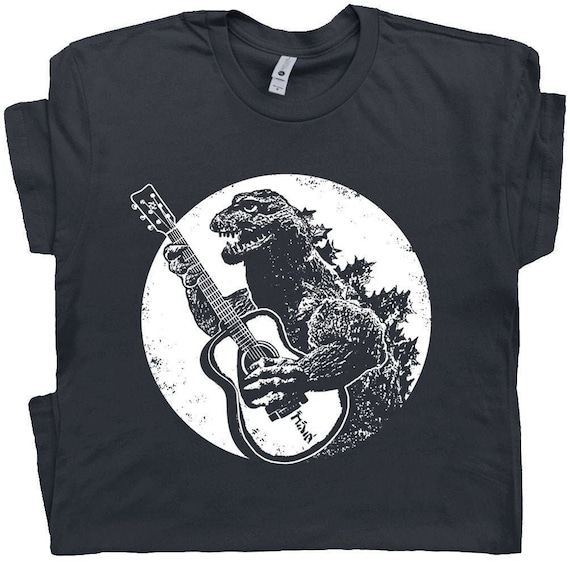Guitar T Shirt Funny Vintage Guitar Shirt For Men Women Kids Dinosaur Playing Acoustic Guitar Cool Rock Graphic Shirt Electric Bass Player