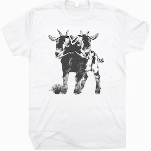 Funny Goat Shirt Two Head Goat T Shirt Weird Shirt for Women Men Cool Graphic Tee Creepy Occult Unusual Vintage Tee Freaky Animal Shirts image 2