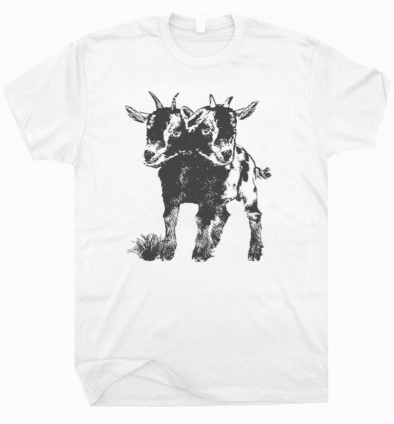 Funny Goat Shirt Two Head Goat T Shirt Weird Shirt for Women Men Cool Graphic Tee Creepy Occult Unusual Vintage Tee Freaky Animal Shirts image 2