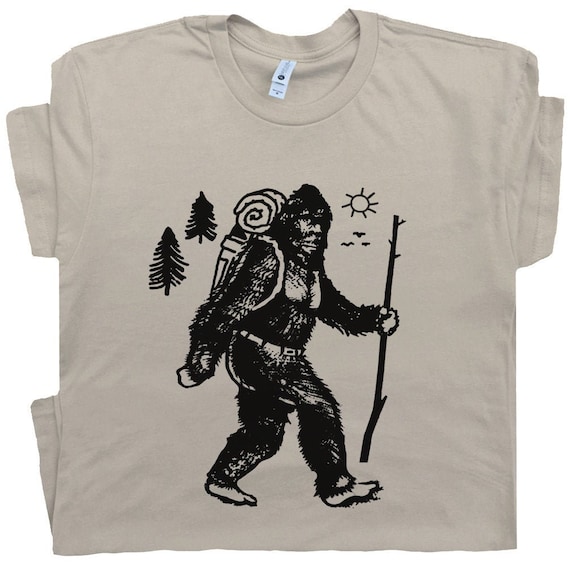 Bigfoot Hiking Shirt Funny Hiking T Shirt For Men Women Guys Kids Boys Cool Camp Shirt Backpacking Graphic Tee Vintage National Park Shirts