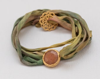 Silk Wrap Gemstone Boho Bracelet