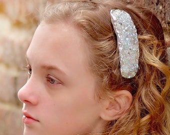Crystal Hair Clip for Women, Large French Barrette for Thick Hair, Faux Druse Quartz Clips