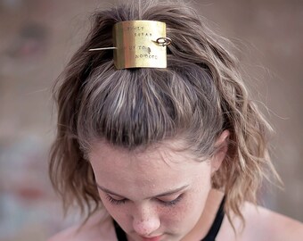 Hammered Brass Hair Slide, Personalized Hair Accessory, Brass Crown Bun Clip