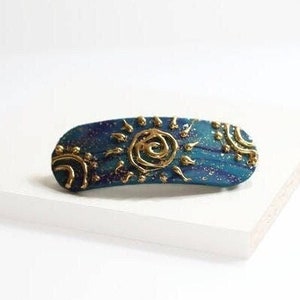 Sun Moon Hair Clip, Blue Celestial Hair Barrette, Barrette for Thick Hair