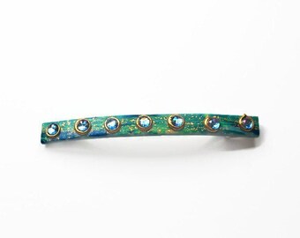 Slim Hair Clip, Minimalist Hair Barrette, Aqua Stone Clip, Clip for Long Hair, Polymer Clay Clip, Barrette with Stones, Formal Hair Clip