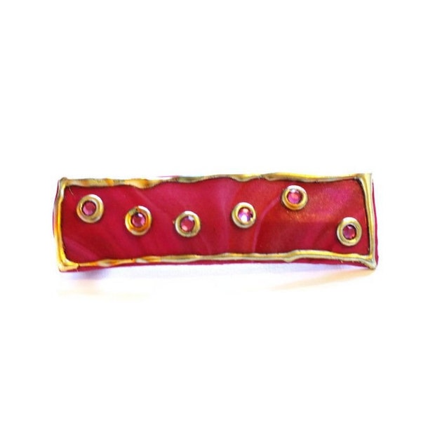 Pink Hair Clip, Pink Swirl Barrette with Swarovski Fuschia Crystal Stones and Gold Leaf, Valentines Day Clip