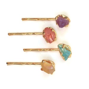 Chunky Stone Hair Pins, Colorful Natural Stone Chunk Bobby Pins, Crystal Hair Pins, Rock Candy Crystal Clips, Crystal Hair Slides, Hairpin