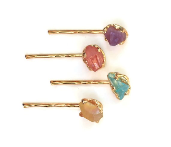 Chunky Stone Hair Pins Colorful Natural Stone Chunk Bobby Etsy