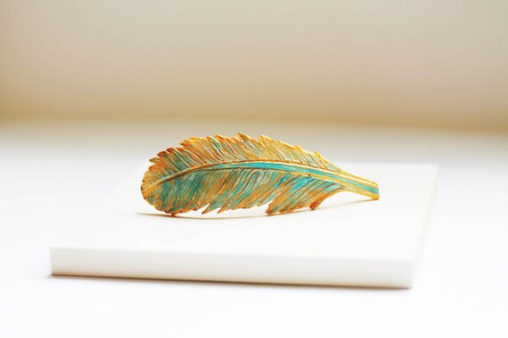 Feather Hair Clip Feather Barrette Large Hair Barrette Clip Etsy