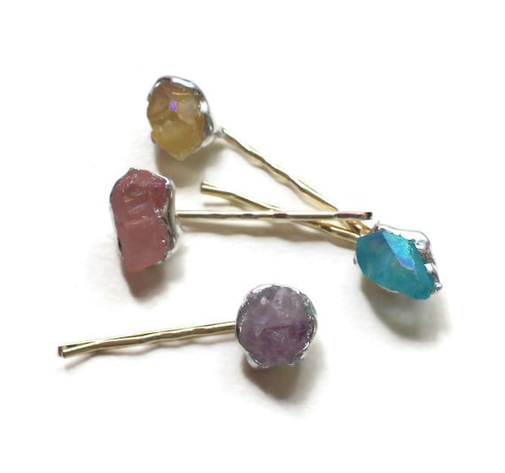 Chunky Stone Hair Pins Colorful Natural Stone Chunk Bobby Etsy