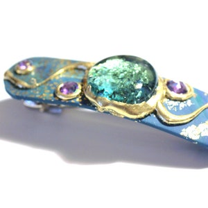 French Barrette in SeaBlue, Cute Hair Clips, Large Hair Barrette, Jeweled Hair Accessory in Turquoise and Amethyst image 2