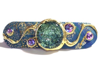 French Barrette in SeaBlue, Cute Hair Clips, Large Hair Barrette, Jeweled Hair Accessory in Turquoise and Amethyst