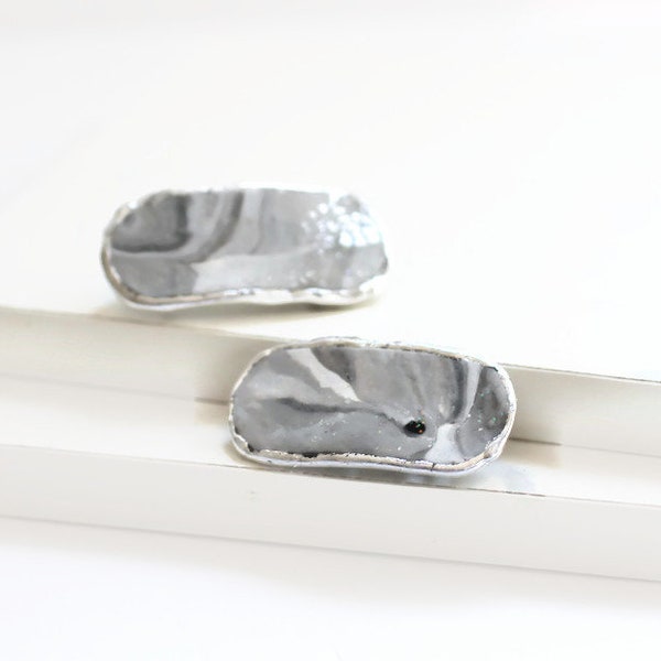 Marbled Hair Clips, Gray Swirl Clips, Pair of Matching Hair Clips, Small Hair Barrettes