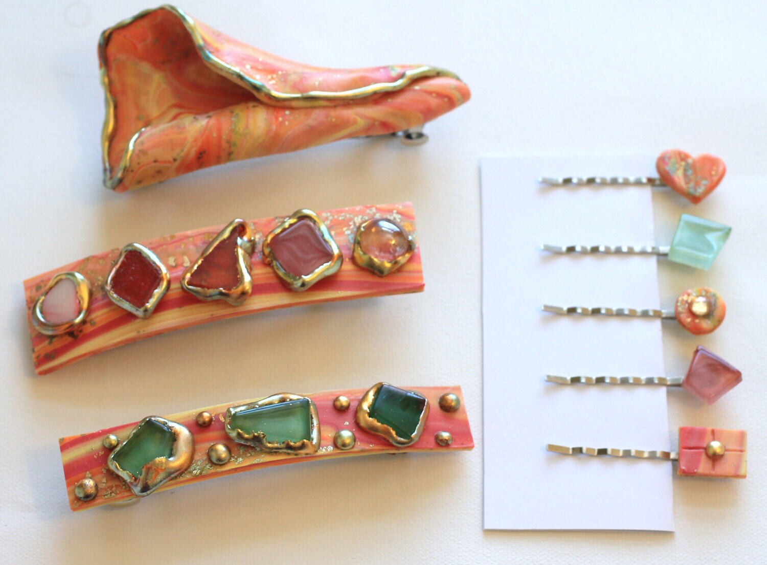 Coral Hair Clip, Summer Hair Barrette, Hair Clip Barrette, Long Hair