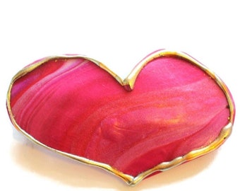 Heart Hair Clip, Large Ruby Red Heart Hair Barrette, Heart Clip for Long Hair, Valentines Day Gifts, Clips for Thick Hair, Polymer Clay Clip