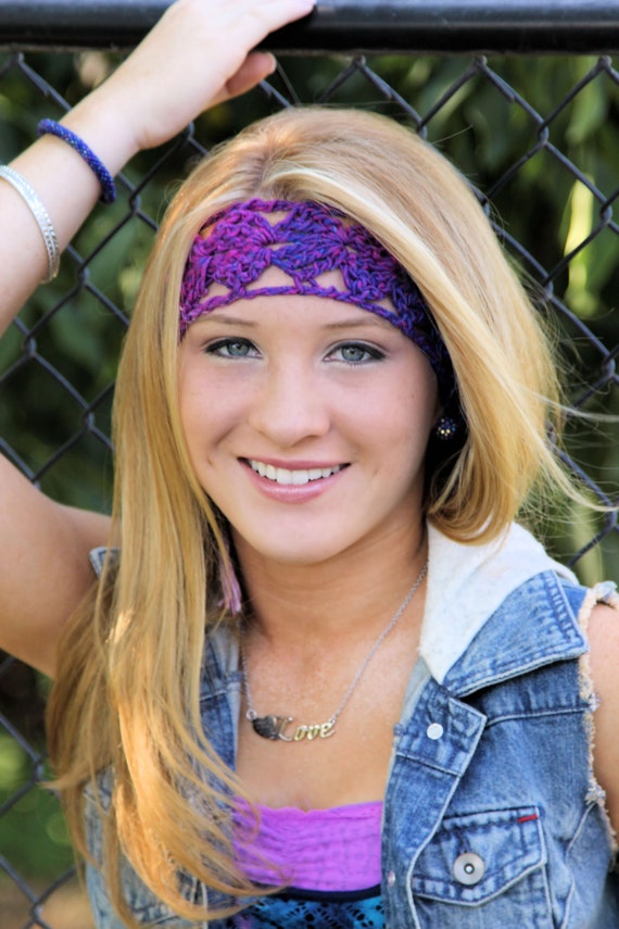 Headband Boho Style Band Hair Band Crochet Headband Purple Etsy