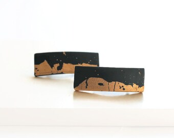 Small Black and Gold Modern Hair Clips, Small Elegant Barrettes