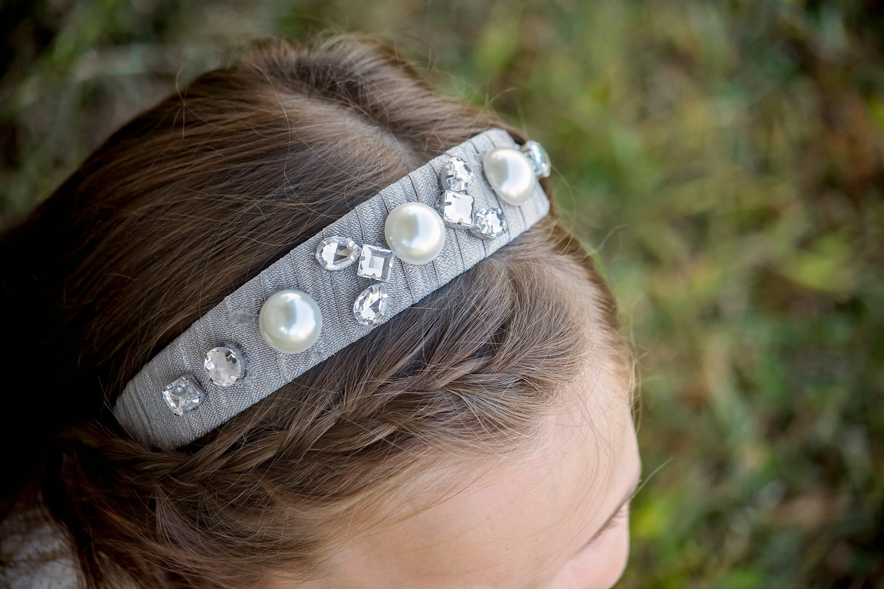 Jeweled Headband Silvery Gray Headband Pearl and Crystal Etsy