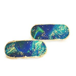 Blue Green Hair Barrettes, Small Celestial Hair Clips