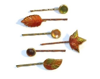 Fall Leaves Bobby Pins, Fall Color Bobby Pins, Handpainted Hair Pins. Leaves for Your Hair, Fall Accessory, Fall Hair Slides, Gifts for Her