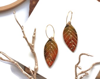 Hoop Dangle Earrings, Fall Colors Leaf Earrings, Dangle Earrings, Fall Jewelry