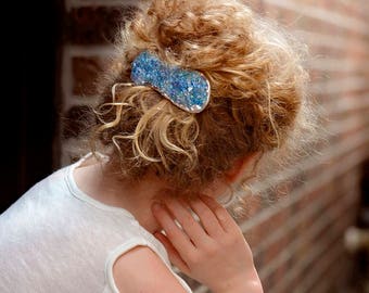 Hair Clip, Seaglass Blue Hair Clip, Faux Druzy Clip, Barrette for Thick Hair, Crystal Hair Clip, Turquoise Blue Clip, Holiday Glam