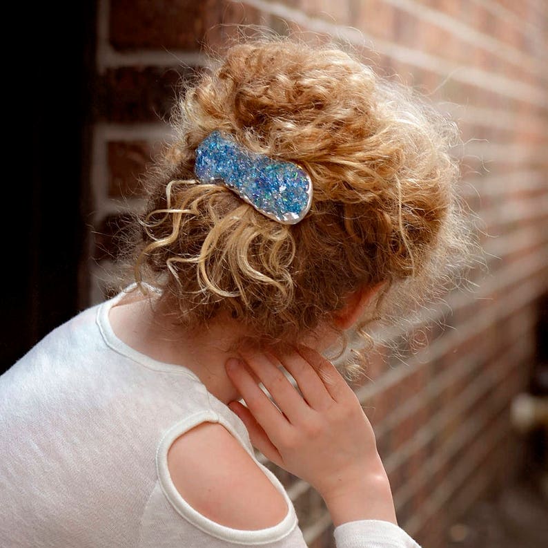 Hair Clip, Seaglass Blue Hair Clip, Faux Druzy Clip, Barrette for Thick Hair, Crystal Hair Clip, Turquoise Blue Clip, Holiday Glam image 1