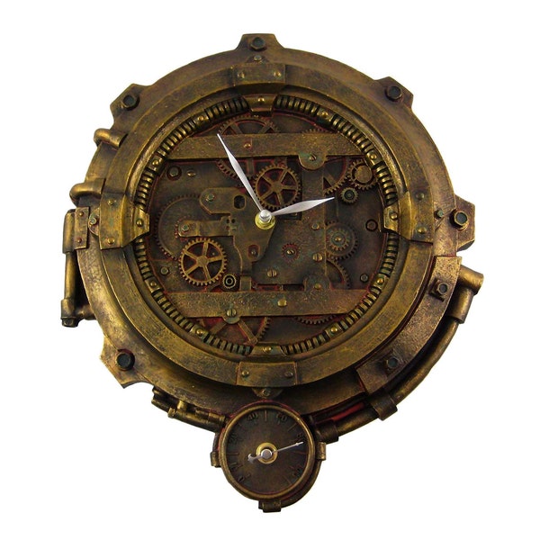 12 inch Steampunk Wall Clock & Thermometer Hand Crafted, Hand-Painted - Analog Victorian Deiselpunk Style Gears Cogs Embellished