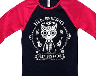 CATS' DAY of the DEAD | Unisex Baseball Tee | Size S | On Sale!