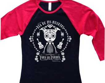 Ladies' Day of the Dead Dog T-Shirt | Slim Fit Baseball Tee