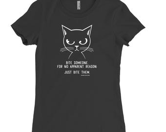 Cat T-SHIRT | Bite Someone | Women’s Black Tee | Just Bite Them