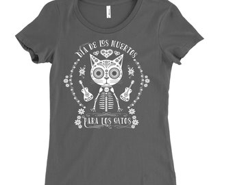 CATS' Day of DEAD | Gray Slim Fit Ladies' Cat Tee Shirt | On Sale!