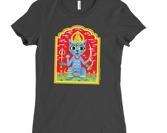 KALI-CAT T-Shirt | Hindu Goddess | Black Slim-fit Size M Ladies' Cat Tee | On Sale!