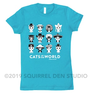 Cat T-shirt CATS of the WORLD Turquoise Blue Slim-fit Ladies' Tee On Sale image 8