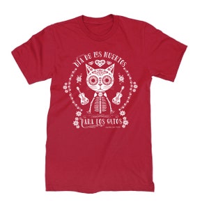 Cat T-shirt Day of the Dead for Cats Dia de los Muertos Unisex Tee Choice of Color Cardinal