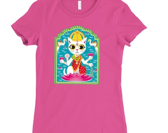 Catshmi Cat T-Shirt: Hindu Goddess Lakshmi, Pink Slim-Fit Tee