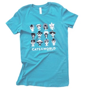 Cat T-shirt CATS of the WORLD Turquoise Blue Slim-fit Ladies' Tee On Sale image 9