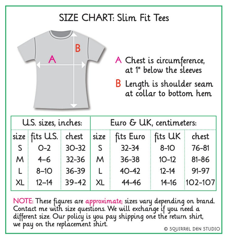 Slim Fit Tee Size Chart