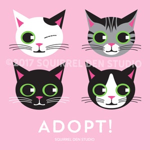 ADOPT CAT Cat T-shirt Unisex Tee in Aqua or Pink image 4