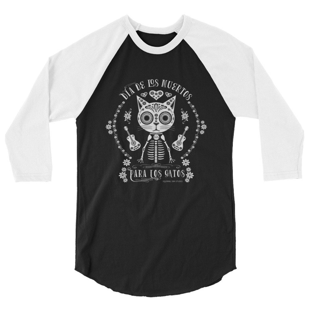 Cat Tshirt Day of the Dead Baseballstyle Raglan Sleeve Unisex Shirt