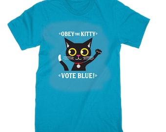 VOTE BLUE | Cat T-shirt | Unisex | Percentage Donated to ActBlue | Black Cat