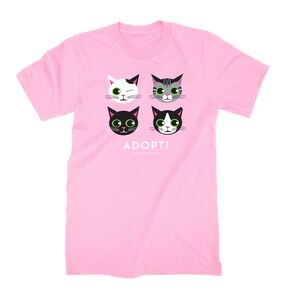 ADOPT CAT Cat T-shirt Unisex Tee in Aqua or Pink Pink