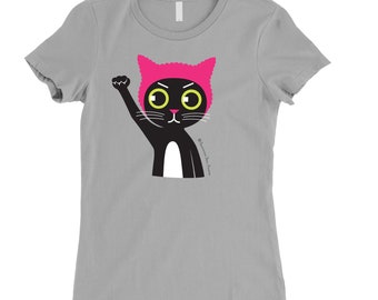 PUSSYHAT PUSSYCAT T-shirt | Slim-fit T-shirt voor dames | Grijs of roze