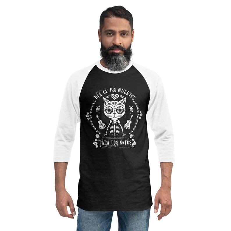 Cat T-Shirt | Day of the Dead | Baseball-style Raglan Sleeve Unisex Shirt