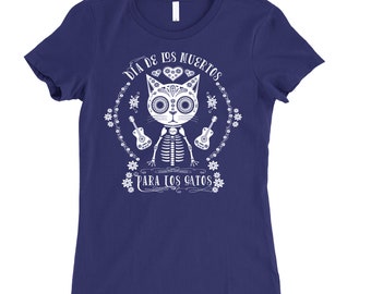 CAT T-SHIRT | Cats' Day of Dead | Black Slim Fit Ladies' Tee  | Black or Navy