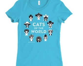 Cat T-shirt | CATS of the WORLD | Turquoise Slim-fit Tee Size L | on Sale!
