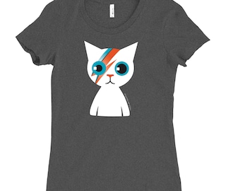 Bowie Kitty T-Shirt: Charcoal Grey Slim-Fit Cat Tee