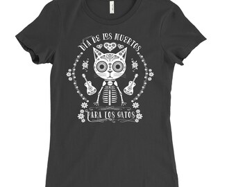 CAT T-SHIRT | Cats' Day of Dead | Black Semi-Slim Fit Ladies' Tee  | Choice of Color