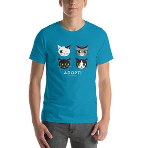 ADOPT CAT | Cat T-shirt | Unisex Tee in Aqua or Pink