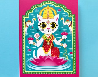 Cat Greeting Card | "Catshmi" | Based on the Hindu Goddess Lakshmi